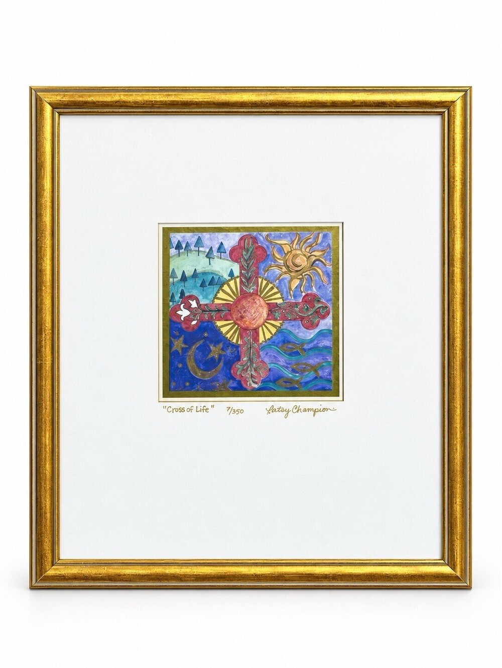 "Cross of Life" Signed Limited Edition Print 11/250, Gold Frame